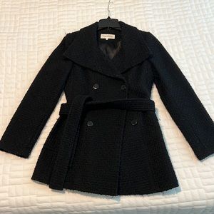 Calvin Klein textured black wool peacoat with pockets